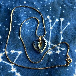 LAST CHANCE! VINTAGE Reversable Crystal Iridescent Owl Heart Pendant Necklace